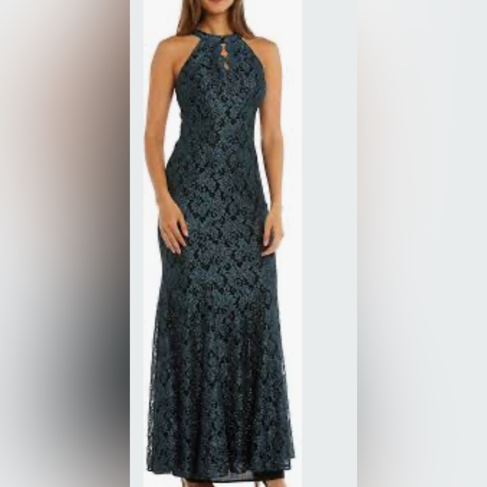 R & M Richard’s long glitter, lace cocktail gown, size 12